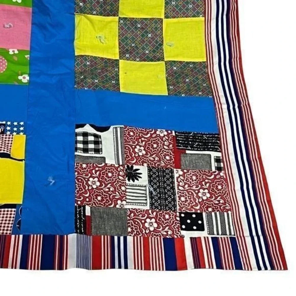Handmade Patchwork‎ Quilt 86x72 Full Size Colorful Modern Tied Bedspread